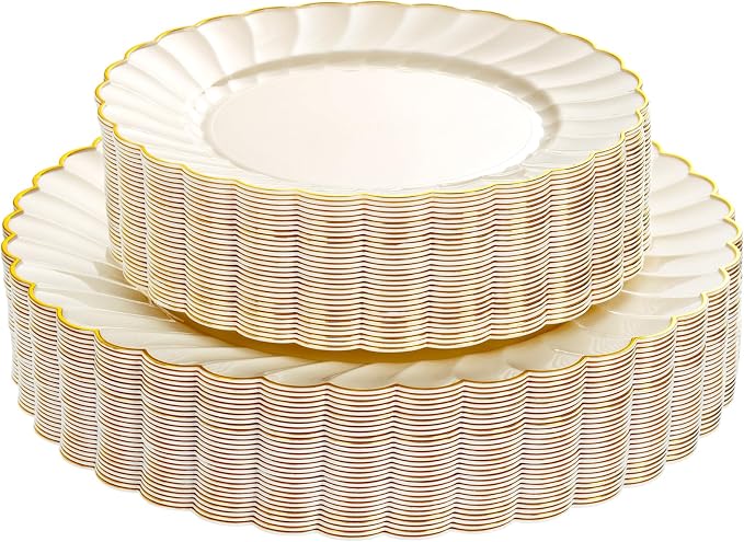 YOUBET 60PCS Ivory Scalloped Plastic Plates by YOUBET