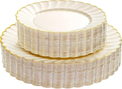 YOUBET 60PCS Ivory Scalloped Plastic Plates by YOUBET