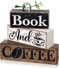 Moucuny 4 Pcs Farmhouse Table Decor Rustic Wooden "book and Coffee" Stacked by Moucuny