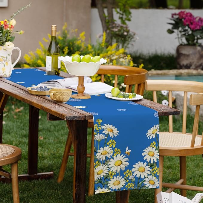 Summer Daisy Floral Table Runner Bees Burlap Table Runners, Spring Charming - Image 6