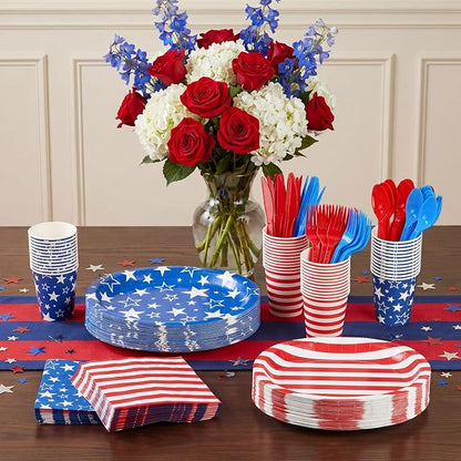 350 Pcs 4th of July Party Decorations 12 inch Disposable Patriotic Oval Plates - Image 2