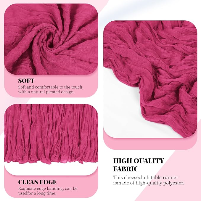 3 Pack Hot Pink Cheesecloth Table Runner, 17 x 108 Inch, Gauze Cheese Cloth - Image 4