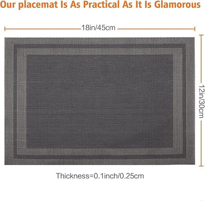 Placemats Set of 4,Washable,Heat and Stain Resistant Indoor/Outdoor Place mats,Vinyl Woven Non Slip Table Mats for Restaurant Table Protection,PVC Placemats(Black Gold,4PCS)