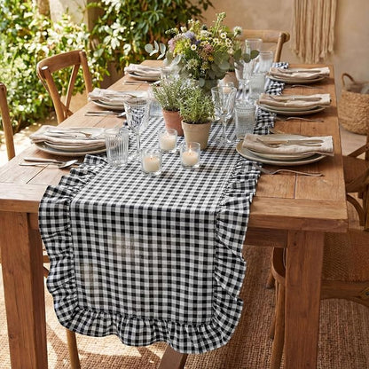 HunnmingRe 1 Pc Gingham Table Runner White and Black, 72 X 13.8 Inch | Cotton - Image 7