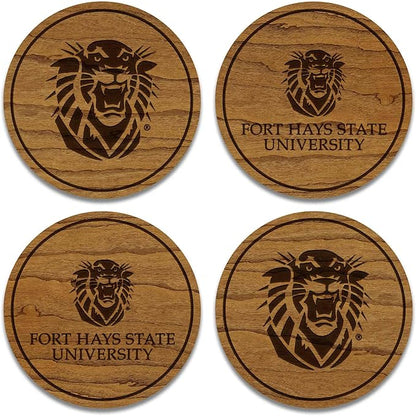 LazerEdge Fort Hays Tigers Wooden Coaster Set - Cherry Wood - Officially Licensed Product - 4-Pack