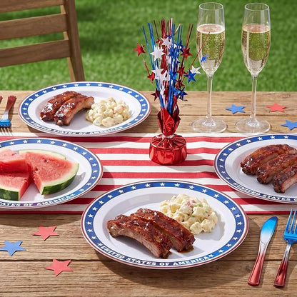 BESTVIP 50Pcs 4th of July Plastic Plates, 10 Inch American Flag Pattern | Heavy - Image 5