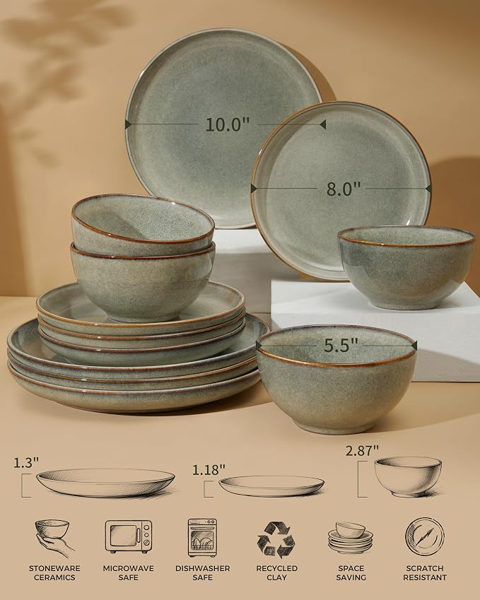 24 Piece Dinnerware Sets for 8, Modern Stoneware Plates and Bowls Setst - Image 2