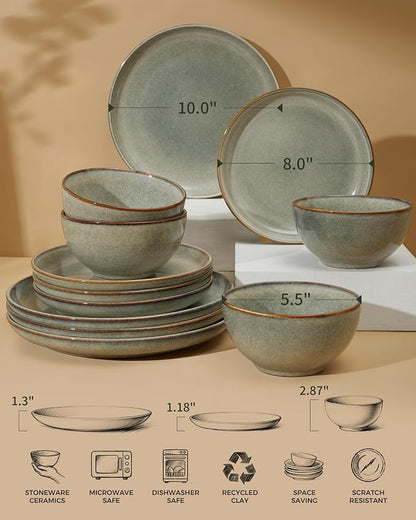 Stoneware Dinnerware Sets for 6, 18 Pieces Ceramic Plates and Bowls Sets - Image 2
