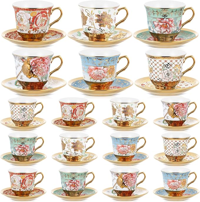 Teenyyou Set of 18 Tea Cups and Saucers Tea Party Decorations Floral Porcelain by Teenyyou