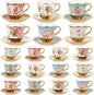 Teenyyou Set of 18 Tea Cups and Saucers Tea Party Decorations Floral Porcelain by Teenyyou
