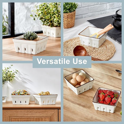 ONEMORE Ceramic Berry Basket Square Fruit Bowls - Image 7
