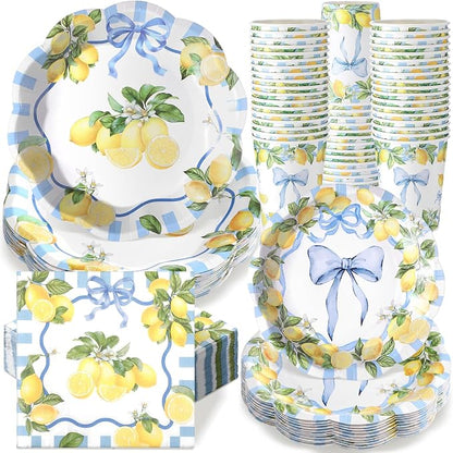 250 Pcs Amalfi Lemon Disposable Paper Plates and Napkins | Italian Amalfi Coast by Newtay