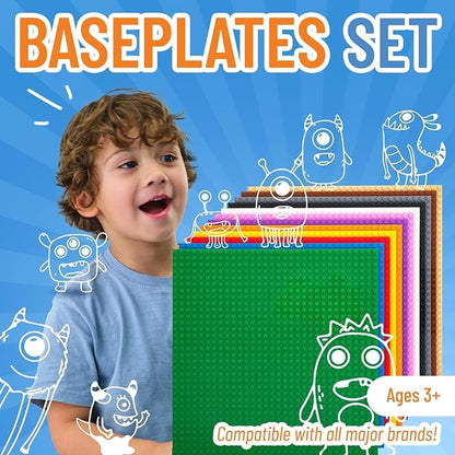 Strictly Briks Stackable Baseplates - 12 Pack 10"x10", 32x32 Studs, Compatible with Lego for Building City Scenes, Foundation, Displays Bricks on Play Table, Kids Easter Gift, Classic