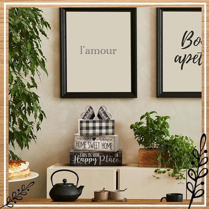Moucuny 4 Pcs Farmhouse Decor Black and White Farmhouse Tiered Tray Decorations - Image 6