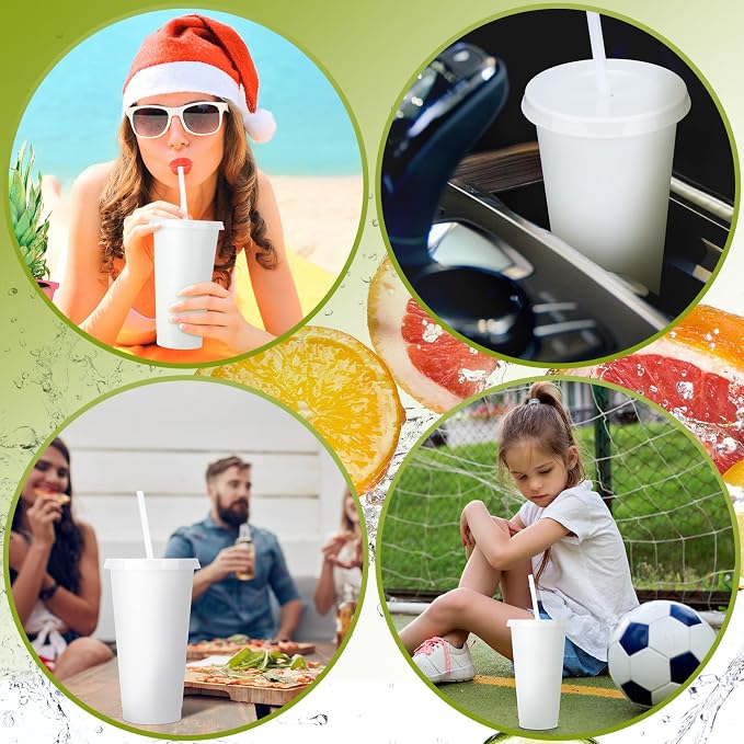 Bokon 15 Sets Tumbler with Straw and Lid Bulk 24 oz Reusable Plastic Cups to Go - Image 4