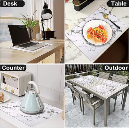 Leather Heat Resistant Placemats Set of 6 Waterproof Wipeable Washable PU Table Mats,Easy to Clean Anti-Slip Place Mats (Marble, 6)