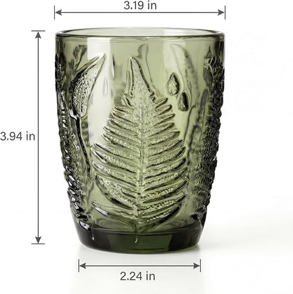 Vintage Green Drinking Glass, 10 oz Hand-Pressed Deep Textured Glass Cup - Image 7