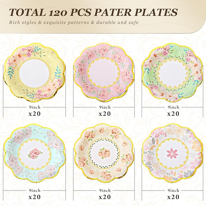 120 Pcs 9 Inch Floral Paper Plates - Image 2