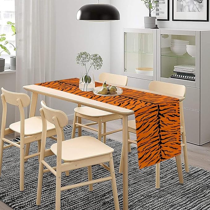 Vintage Tiger Print Table Runner, Rustic Cottage Country Farm Animal Fur Skin - Image 3