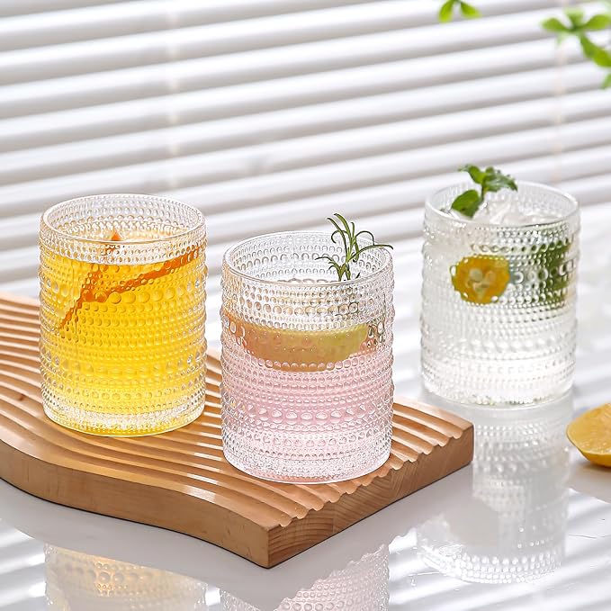 Amyoole Hobnail Drinking Glasses Set of 6, 12oz Bar Tumbler Glassware | Clear - Image 3