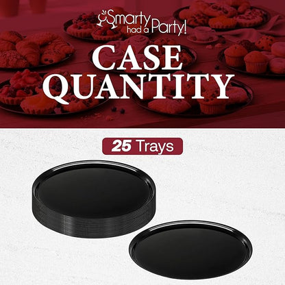 Smarty Had A Party 14 Inch Black Round Plastic Serving Tray – Heavy-Duty Plastic Serving Trays for Parties, Catering & Buffets, Elegant Disposable Party Platters & Trays – 25-Pack