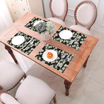 Spring Place mats Set of 4,12x18 Inches Black Beige Hydrangea Floral Decorative Summer Decor Flower Placemats Rectangle Spring Table Mats for Party Home Kitchen Dining Table Decoration