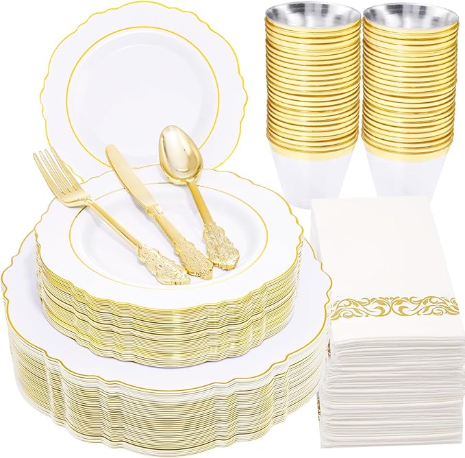 350 Pieces Gold Disposable Plates by WDF