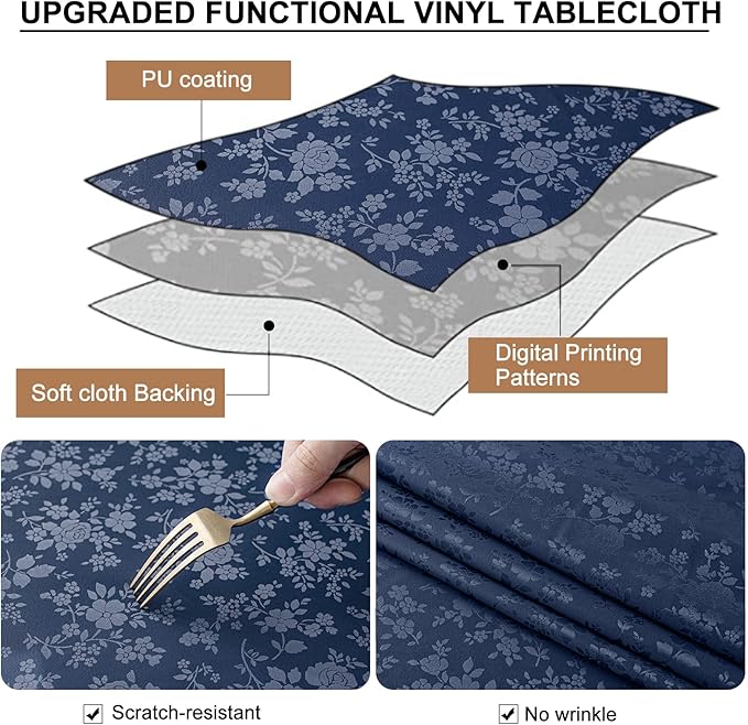 Smiry Rectangle Table Cloth, Waterproof Heavy Duty Vinyl Tablecloths, Wipeable Washable Table Cover for Kitchen and Dining Room (Navy Blue, 70" X 120")