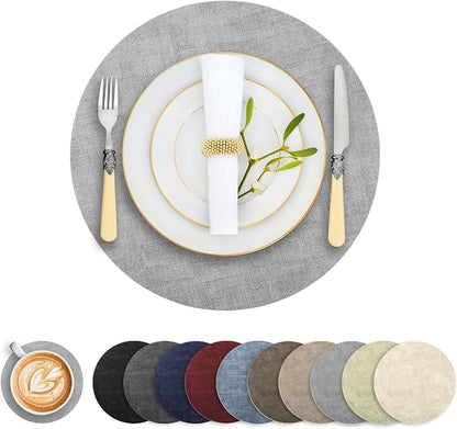 Round Faux Leather Placemats and Coasters, Reversible Heat Resistant Non-Slip by LANDVIEW