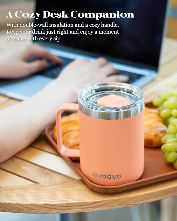 12oz Insulated Coffee Mug with Lid – Includes Two Lids, Stainless Steel Coffee - Image 8
