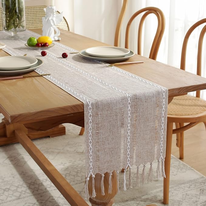 Rustic Boho Table Runner, Farmhouse Table Runners 108 Inches Long - Image 4