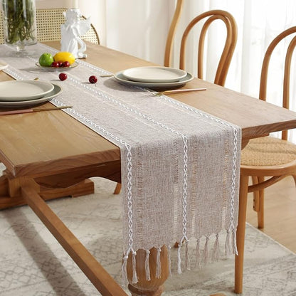 Rustic Boho Table Runner, Farmhouse Table Runners 108 Inches Long - Image 4