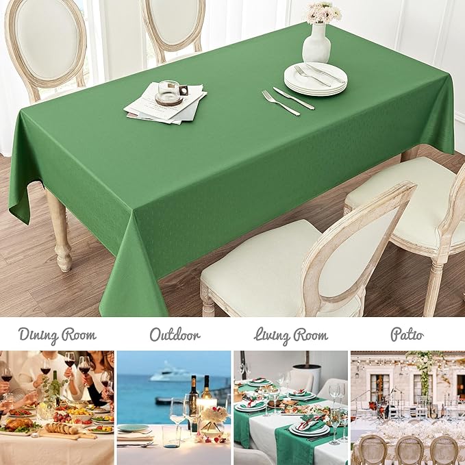 Rectangle Tablecloth Waterproof 60x84 inch Linen Textured Table Cloth Stain and Wrinkle Resistant Washable, Decorative Fabric Table Cover for Dining, Party and Camping, Green