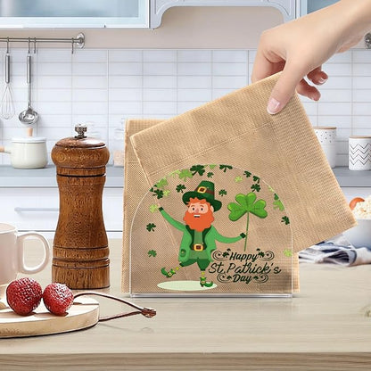 Napkin Holder Happy St Patrick's Day Green Shamrocks Crystal Clear Acrylic Napkin Holders Paper Napkin Holder Dining Table Dispenser for Kitchen Restaurant Home Decor Bar Accessories