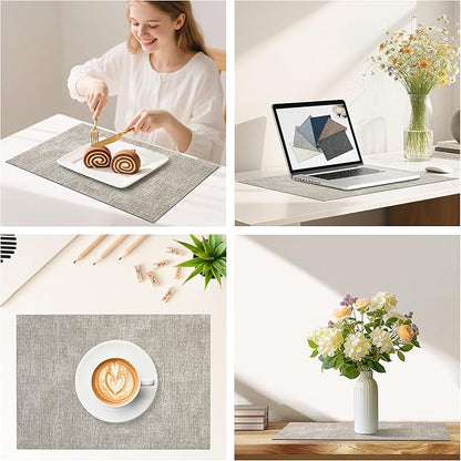 DOLOPL Placemats Set of 4, Reversible Wipeable & Heat Resistant Place Mats, Modern Faux Leather Table Mats for Kitchen, Neutral Waterproof Tablemats for Dining Table Decor, Wedding, Party(Grey)