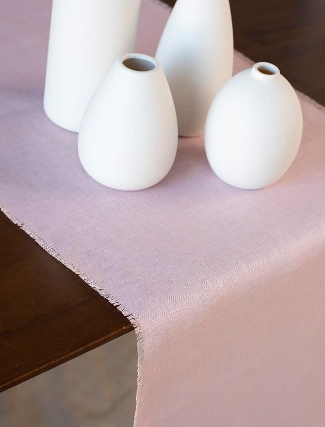 Pink Linen Table Runner with Fringe- 14x48 inches Long, 100% Pure Linen Runner - Image 2