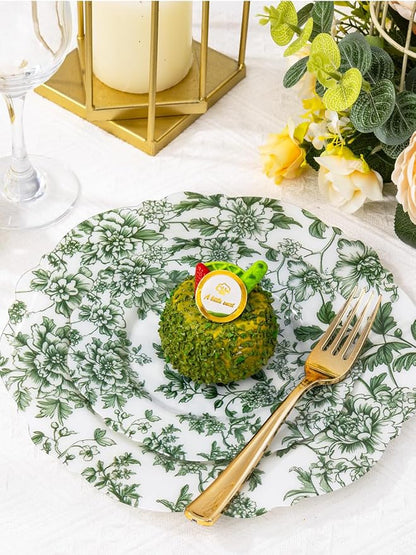 20PCS Green Plastic Plates Floral - Image 5