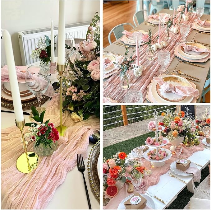6 Pack Blush Pink Cheesecloth Table Runner 35 x 120 Inch | Boho Gauze Fabric - Image 6