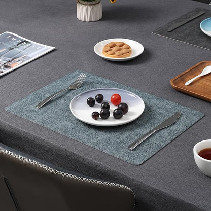 Myir JUN Dual Sided Faux Leather Placemats Set of 4 - Indoor/Outdoor Square Non-Slip Washable Table Mats (Gray Light Blue, Set of 4)