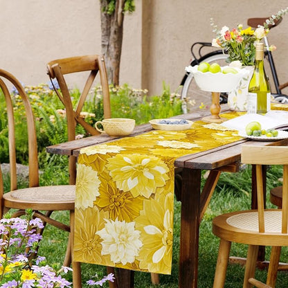 Yellow Dahlia Flower Summer Table Runner Yellow Gray Burlap Table Runners - Image 9
