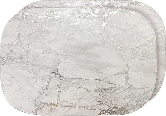 Dainty Home Silver Marble Oval Cork Placemats - Heat Resistant Placemats, Non-Slip, Easy Clean Placemats for Elegant Dining - 12"x18" Set of 2 - Perfect for Stylish, Modern Homes