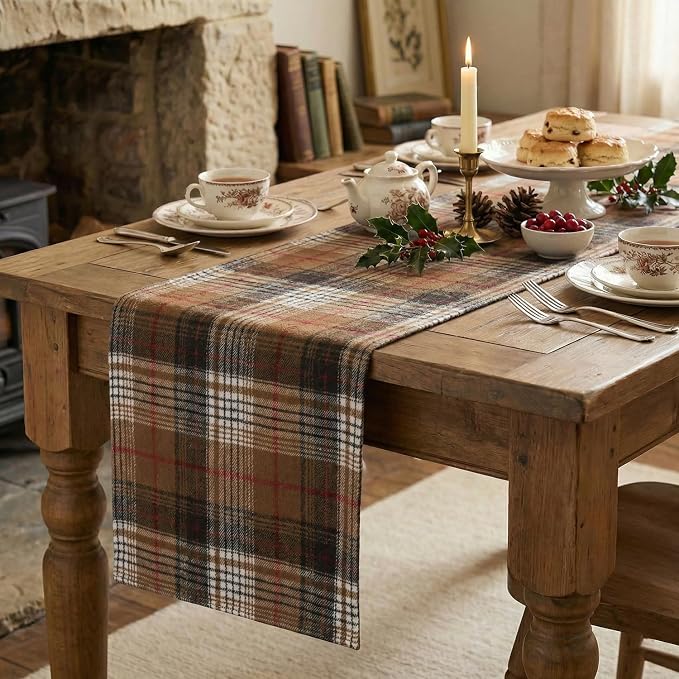 Artoid Mode Coffee Brown Farmhouse Plaid Retro Fall Table Runner, Thanksgiving - Image 5