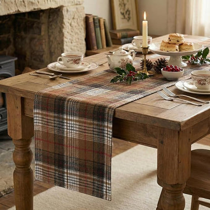 Artoid Mode Coffee Brown Farmhouse Plaid Retro Fall Table Runner, Thanksgiving - Image 5