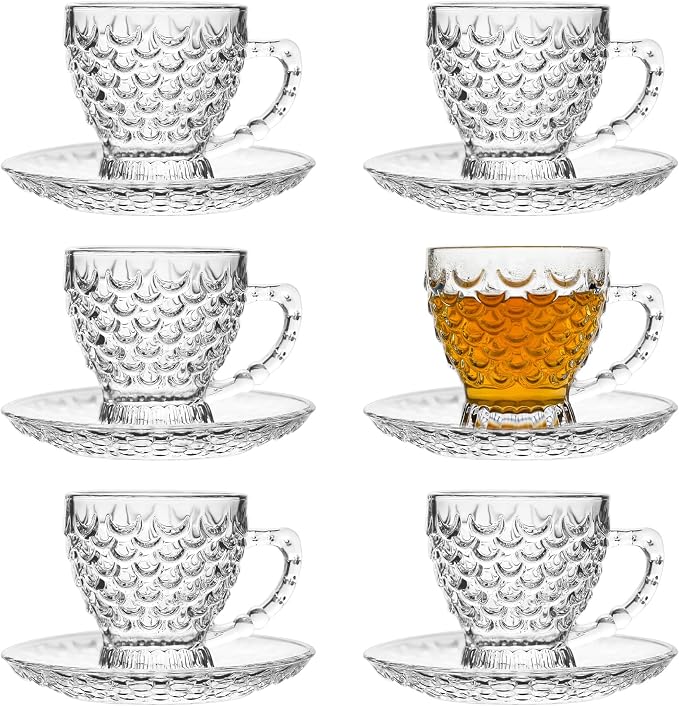 Glass Tea Cups and Saucers Set of 6 by binsakao