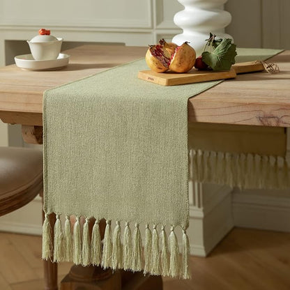 Sage Green Table Runners 60 Inches Long, Burlap Linen Style Rustic Farmhouse by ZEEMARTONLINE