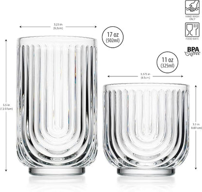 Glaver's 8-Piece Drinking Glass Set, Art Deco Ribbed Arch Glassware, 17oz - Image 3