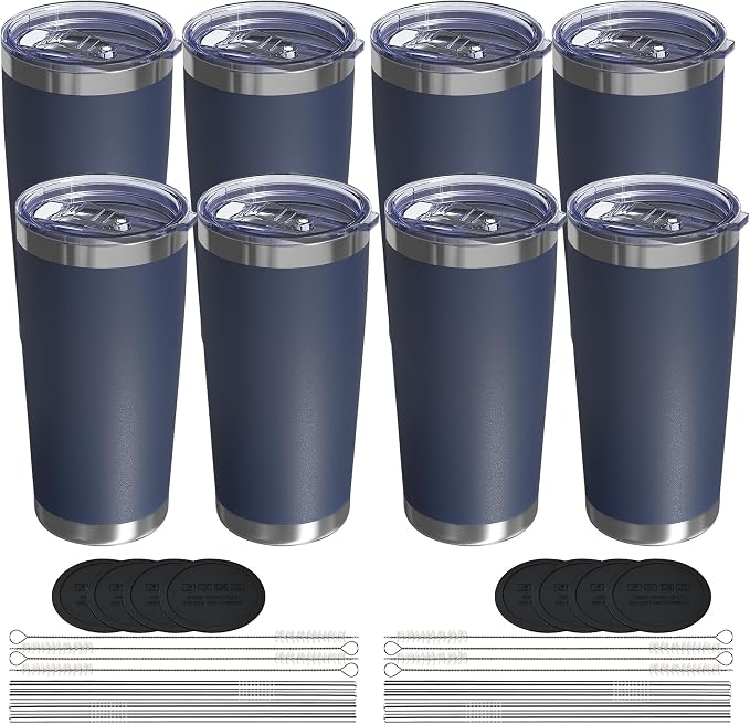 20oz Travel Coffee Tumbler 8 Pack, Lids and Straws, Stainless Steel | Double by UIRZOTN