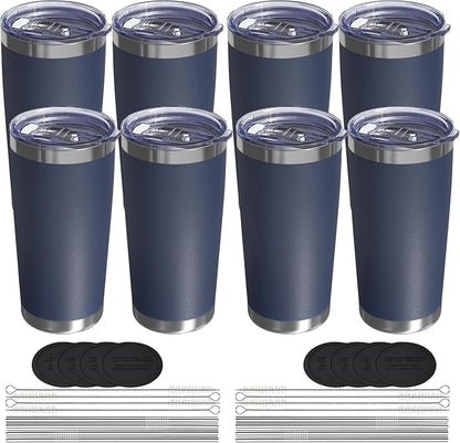 20oz Travel Coffee Tumbler 8 Pack, Lids and Straws, Stainless Steel | Double by UIRZOTN