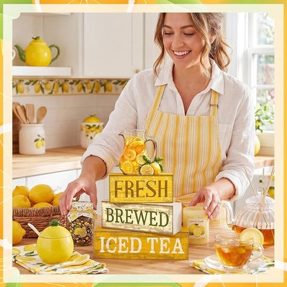 Moucuny 4 Pcs Summer Lemon Decor Summer Table Decorations Fresh Brewed Iced Tea - Image 4