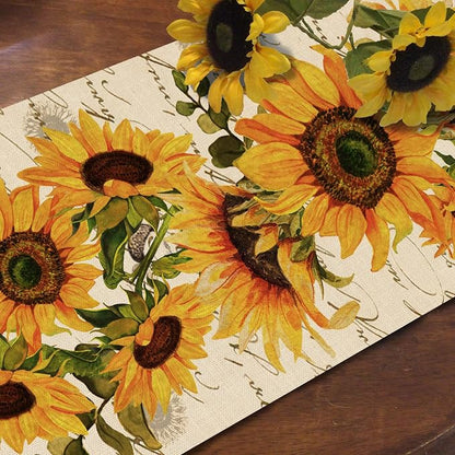 Seliem Fall Sunflowers Table Runner, Vintage Spring Summer Flower Home | - Image 4